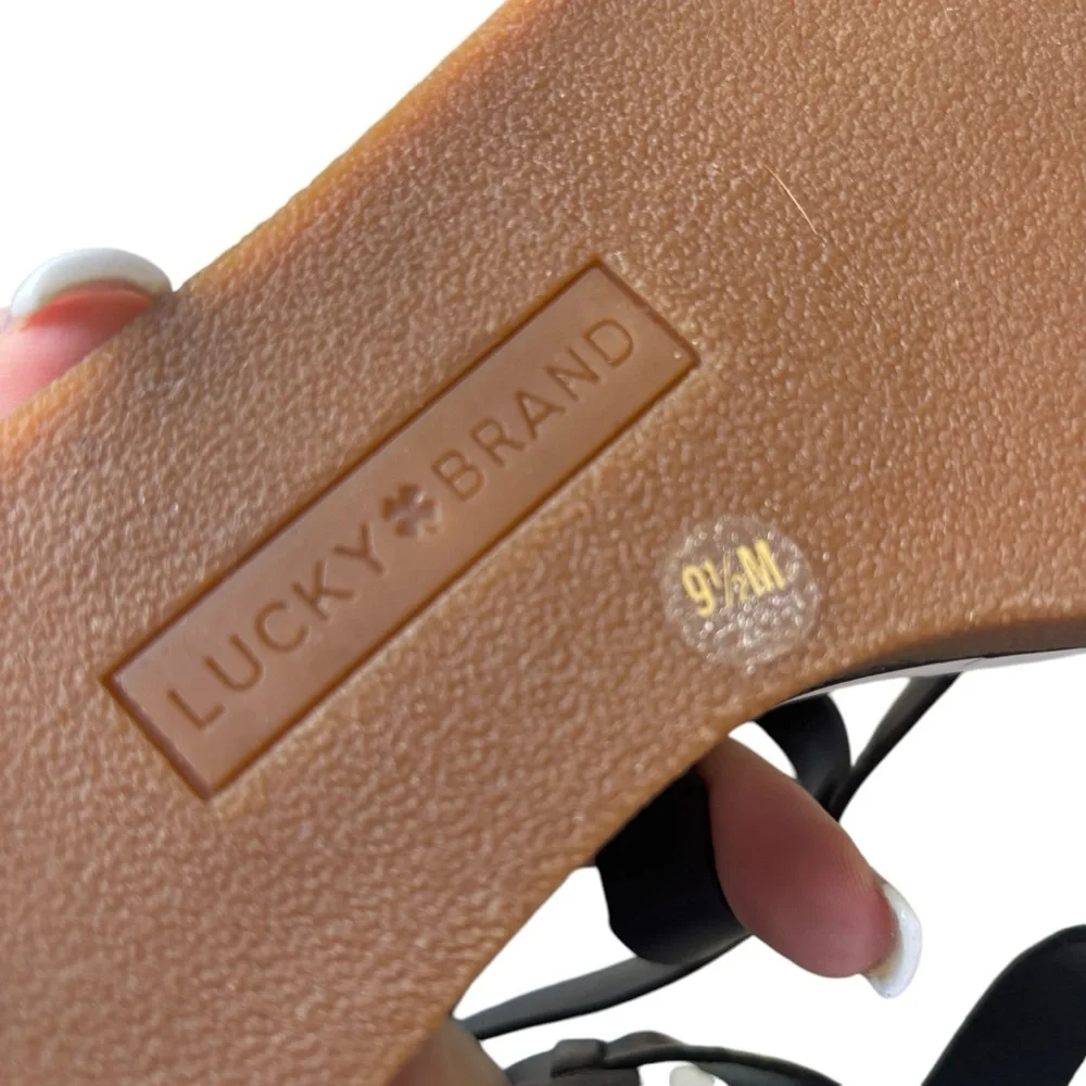 Lucky Brand Black Ticey Ankle Strap Wedge Sandal 9.5